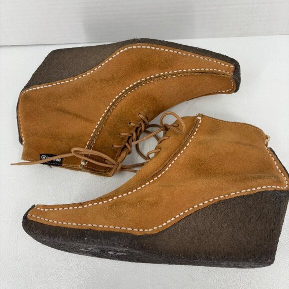 Bronx Ankle Boots Wedge Heel Size EU 38 Brown Suede Leather Lace Up Bootie - Picture 4 of 12
